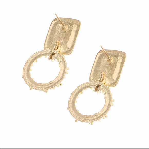 Textured Gold and Pearl Drop Earrings - Picture 2 of 6